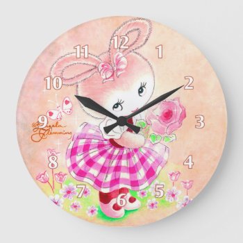 Cute Girly Bunny Large Clock by ArtsyKidsy at Zazzle