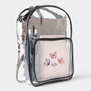 Cute Girly Butterflies and Monogram Clear Backpack