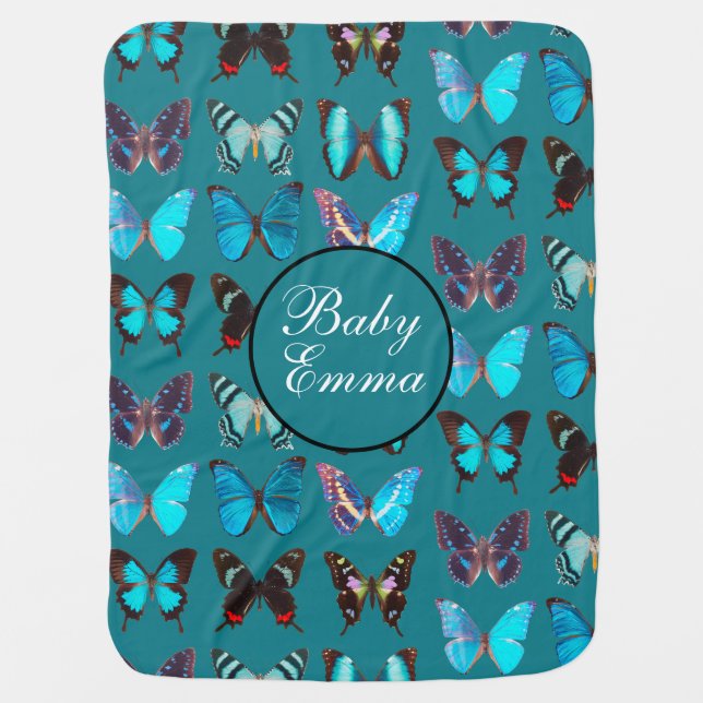 Cute Girly Butterflies Pattern Personalized Baby Blanket (Front)