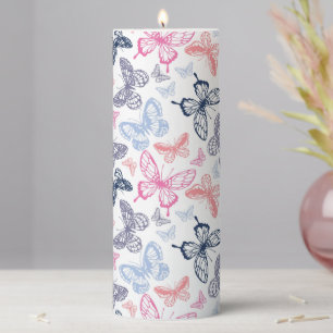 Cute Girly Butterfly Colorful Illustration Pattern Pillar Candle
