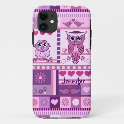 Cute Girly case with Owls Birds Pattern  name