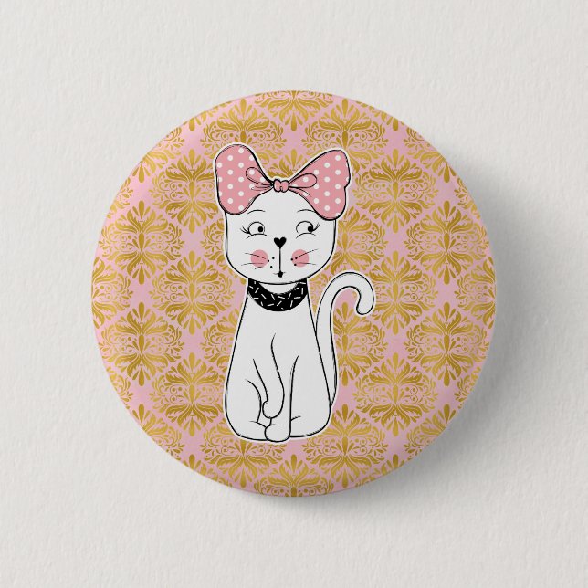 Cute Girly Cat Magnet Button (Front)