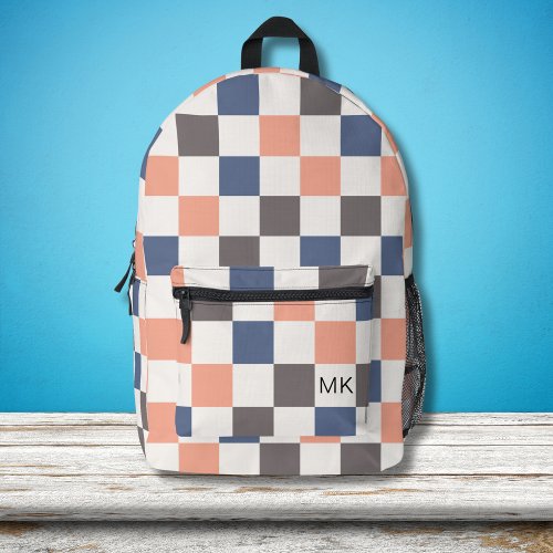 Cute Girly Checkerboard Monogram Initials Printed Backpack