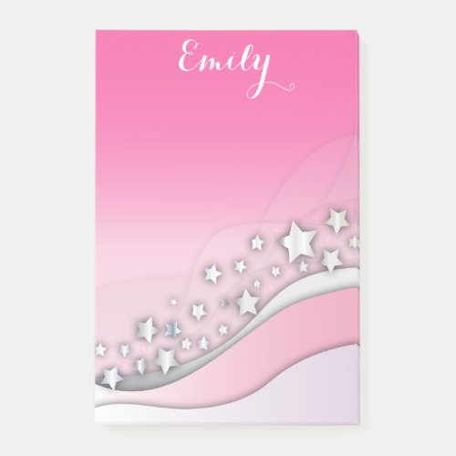 Cute Girly Chic Dreamy Silver Stars on Blush Pink  Post_it Notes