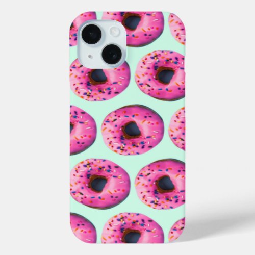 cute girly chic food pattern pastel pink donuts iPhone 15 case