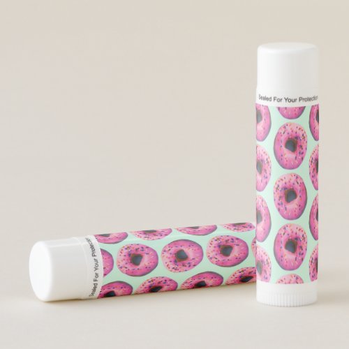 cute girly chic food pattern pastel pink donuts lip balm