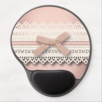 Cute Girly Chic White Lace Dusty Rose Pink Bow Gel Mouse Pad by cranberrysky at Zazzle