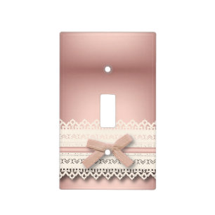 cute girly chic white lace dusty rose pink bow light switch cover