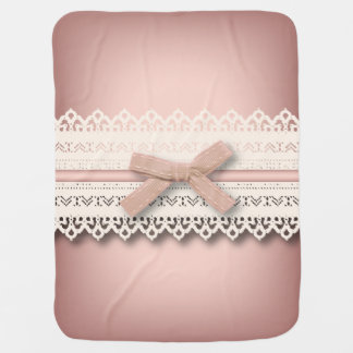 cute girly chic white lace dusty rose pink bow stroller blanket