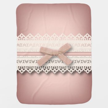 Cute Girly Chic White Lace Dusty Rose Pink Bow Stroller Blanket by cranberrysky at Zazzle