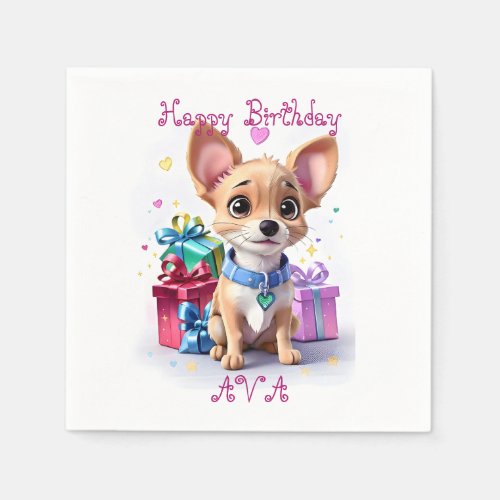 Cute Girly Chihuahua and Gifts Birthday Party Napkins