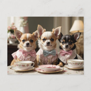 Cute Girly Chihuahua Tea Party  Postcard