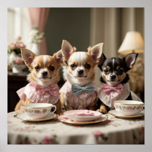 Cute Girly Chihuahua Tea Party  Poster