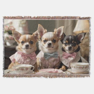 Cute Girly Chihuahua Tea Party Throw Blanket