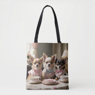 Cute Girly Chihuahua Tea Party Tote Bag