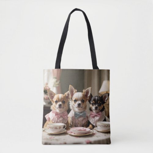 Cute Girly Chihuahua Tea Party  Tote Bag