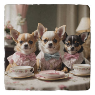 Cute Girly Chihuahua Tea Party  Trivet