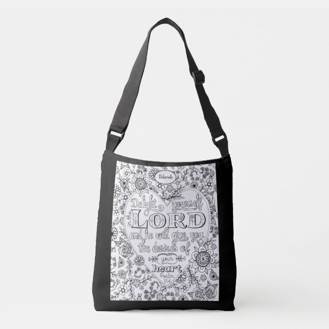Cute Girly Christian Flowers Heart Black White Crossbody Bag (Front)