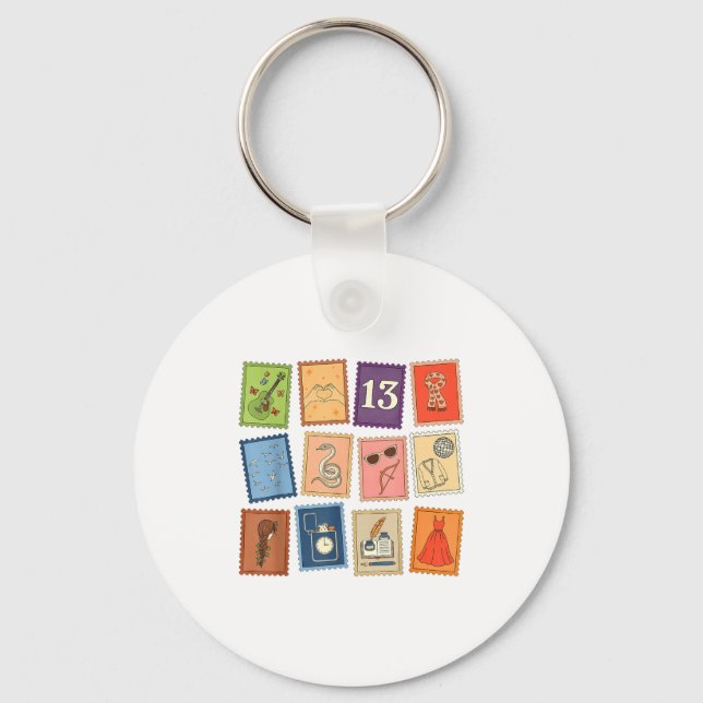 Cute Girly Christmas Pajama Music Album Stamp Aest Keychain (Front)
