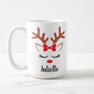Cute girly Christmas Reindeer red bow nose lashes