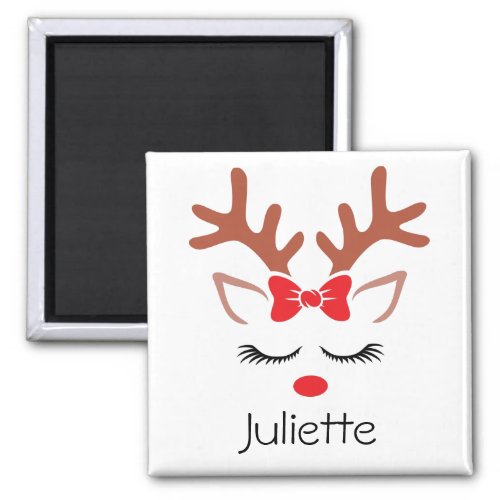 Cute girly Christmas Reindeer red bow nose lashes Magnet