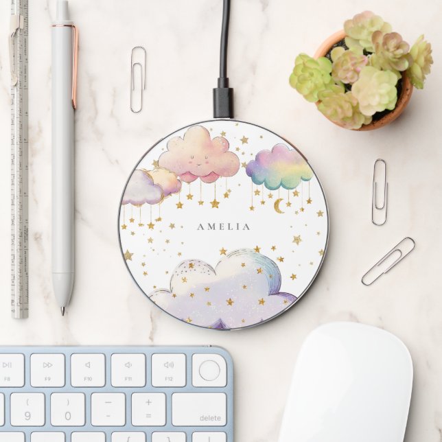 Cute Girly Cloud Star Wireless Charger (Desk)