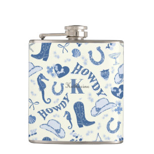 Cute Girly Coastal Cowgirl Name Monogram Flask