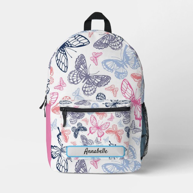 Cute Girly Colorful Butterfly Illustration Pattern Printed Backpack (Front)