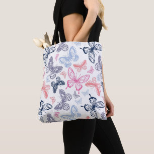 Cute Girly Colorful Butterfly Illustration Pattern Tote Bag