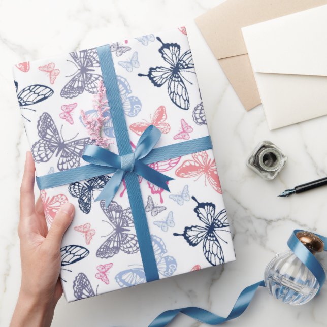 Cute Girly Colorful Butterfly Illustration Pattern Wrapping Paper (Gifting)