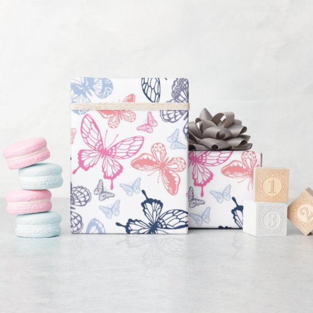 Cute Girly Colorful Butterfly Illustration Pattern Wrapping Paper (Baby Shower)