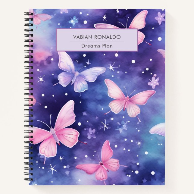 Cute Girly Colorful Butterfly Pattern purple  Notebook (Front)