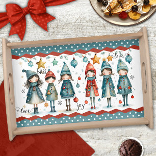 Cute Girly Colorful Christmas Winter Serving Tray