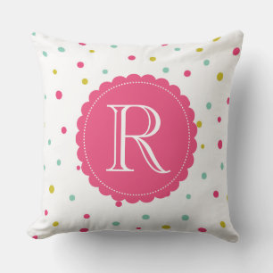 Cute & Girly Colorful Confetti Pattern Monogram Throw Pillow