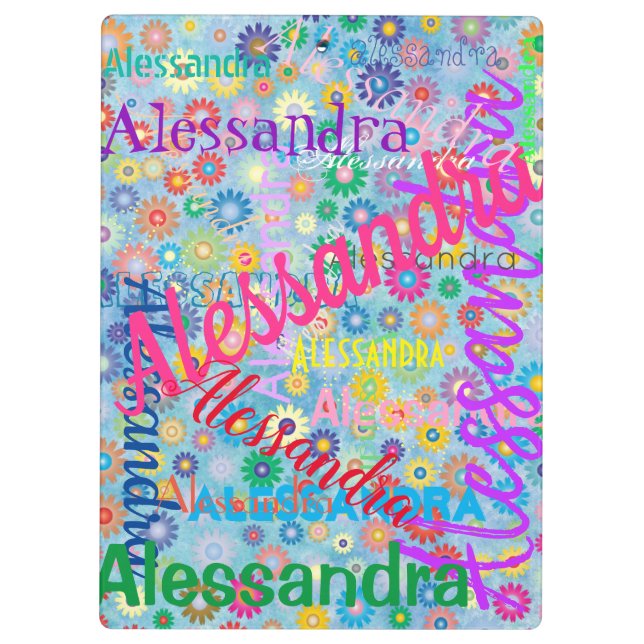 Cute Girly Colorful Name Collage with Flowers Clipboard (Back)