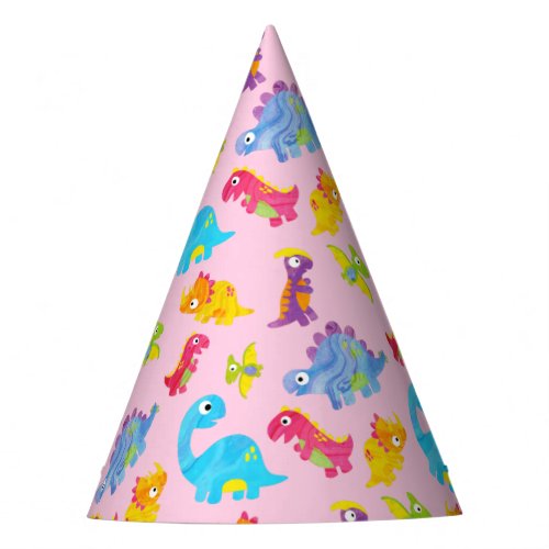 Cute Girly Colorful Pink Dinosaur Theme Birthday Party Hat