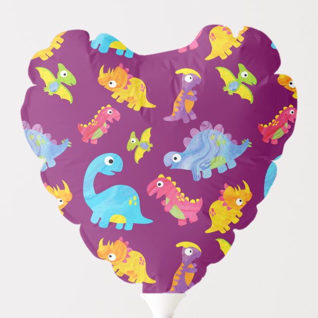 Cute Girly Colorful Purple Dinosaur Theme Birthday Balloon (Front)