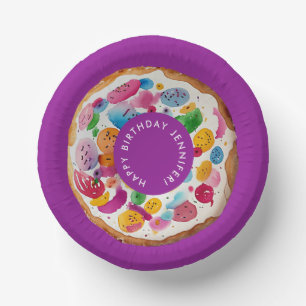 Cute Girly Colorful Purple Sweet Donut Watercolor Paper Bowls