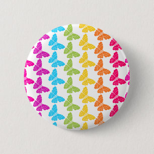 Cute Girly Colorful Rainbow Butterfly Pattern Button