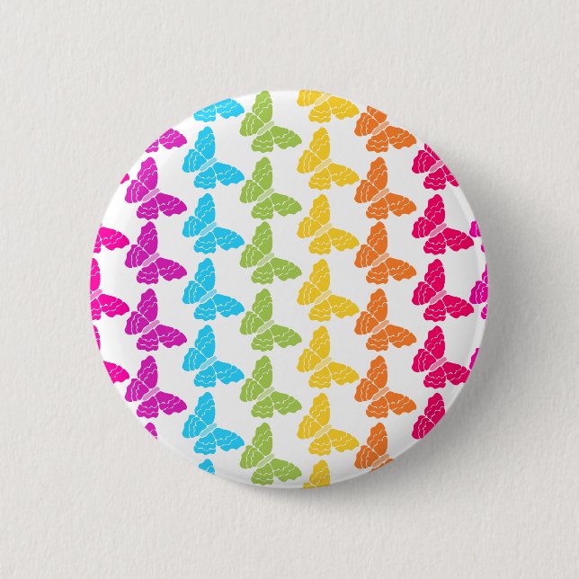 Cute Girly Colorful Rainbow Butterfly Pattern  Button (Front)