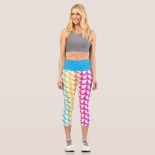 Cute Girly Colorful Rainbow Butterfly Pattern Capri Leggings