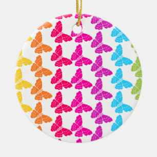 Cute Girly Colorful Rainbow Butterfly Pattern Ceramic Ornament