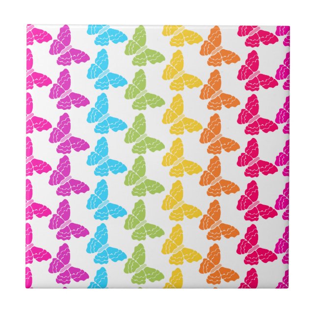 Cute Girly Colorful Rainbow Butterfly Pattern  Ceramic Tile (Front)