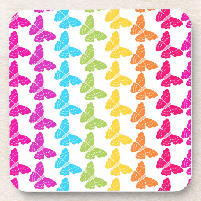 Cute Girly Colorful Rainbow Butterfly Pattern  Drink Coaster (Front)