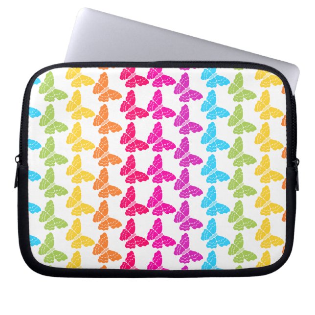 Cute Girly Colorful Rainbow Butterfly Pattern  Laptop Sleeve (Front)