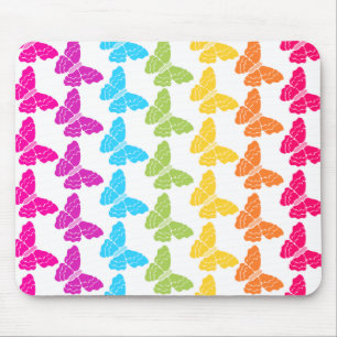 Cute Girly Colorful Rainbow Butterfly Pattern Mouse Pad