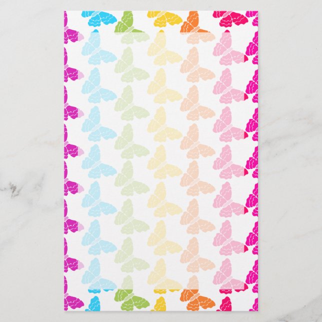 Cute Girly Colorful Rainbow Butterfly Pattern  Stationery (Front)