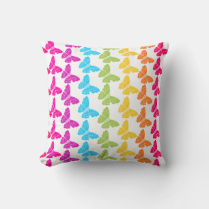 Cute Girly Colorful Rainbow Butterfly Pattern Throw Pillow