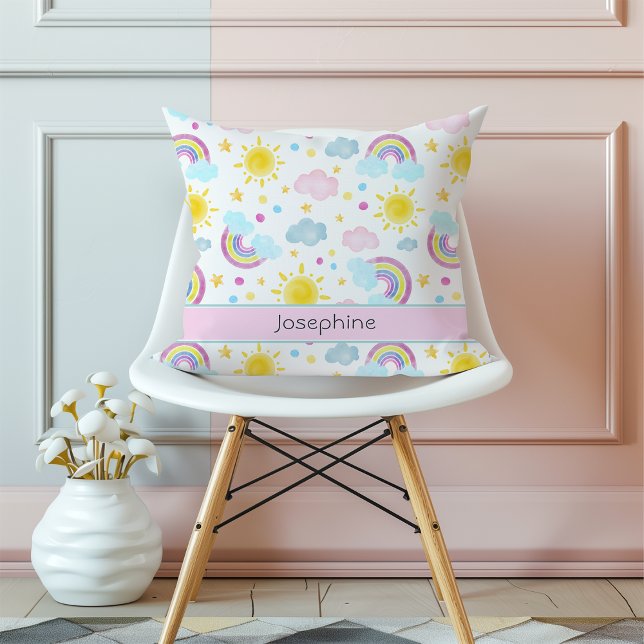 Cute Girly Colorful Rainbow Pattern Name Throw Pillow (Creator Uploaded)