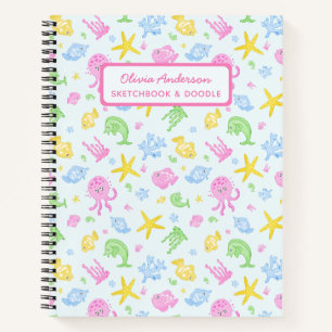 Cute Girly Colorful Underwater Sea Life Custom Notebook